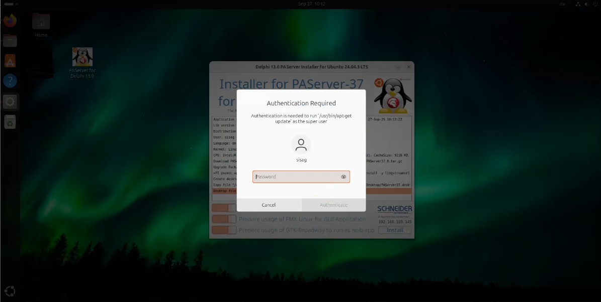PAServer Installer for Delphi 13 ask for system password